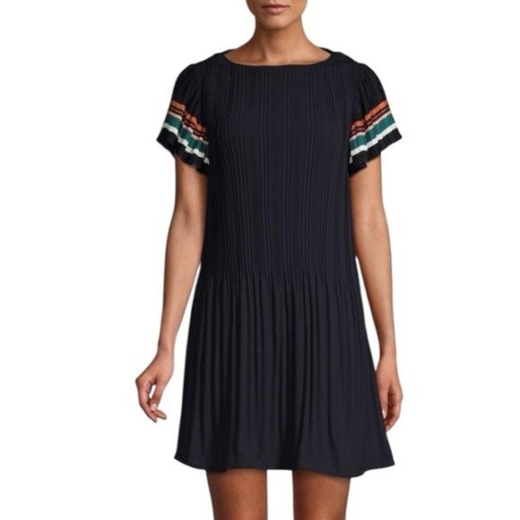 🌻Maje Rolini Pleated Mini Dress with Colorful Flutter Sleeves Size 1 or Small - Picture 1 of 13